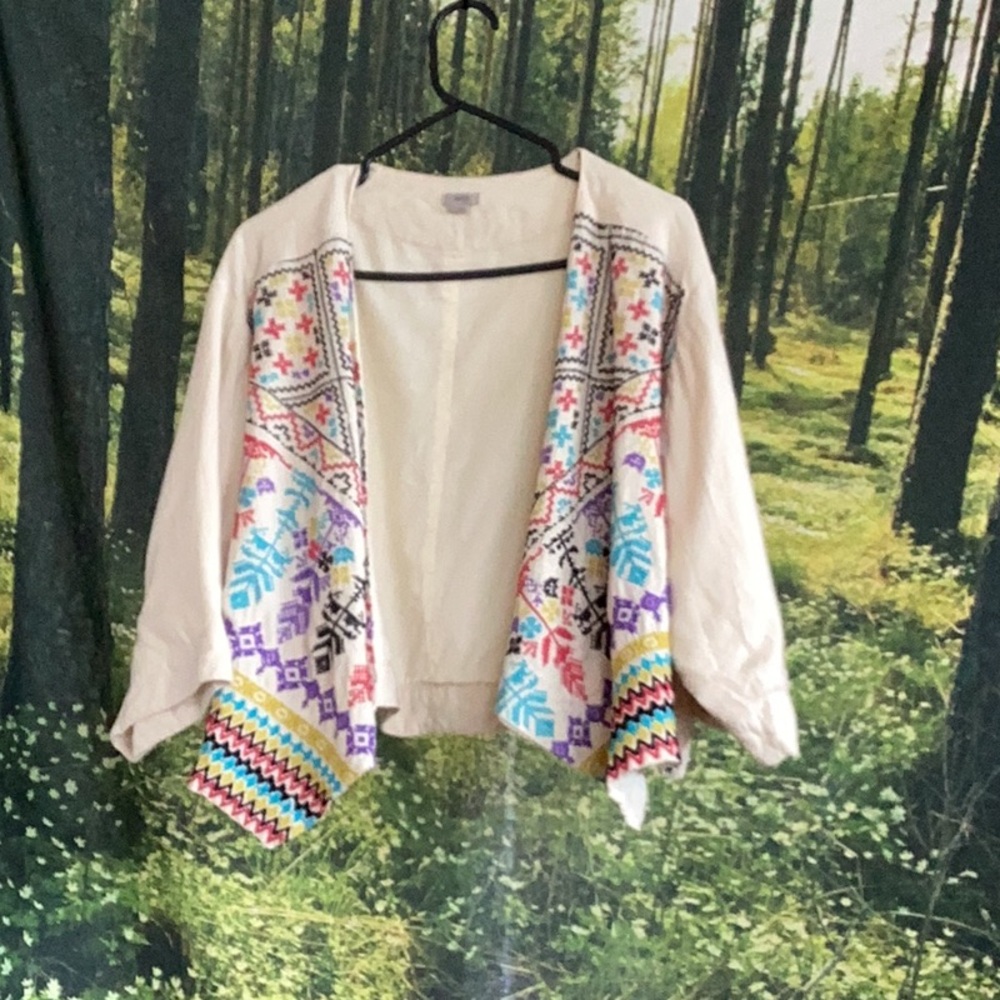 Cross stitched/Embroidered cotton shrug with colourful detailing